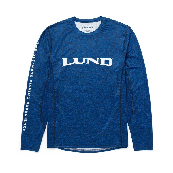 Navy Blue Performance Long Sleeve product image with white Lund logo on the front