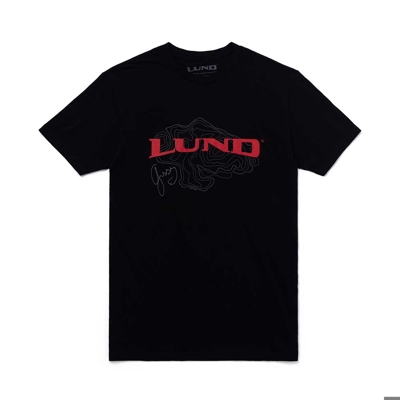 Black Lund X Gussy Signature Tee Front Product Image with Red Lund logo on the front