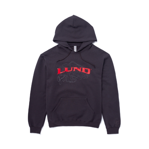 Lund X Gussy Signature Hoodie Product Image with red Lund logo on the front