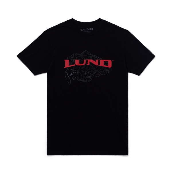 Black Lund X Gussy Signature Tee Front Product Image with Red Lund logo on the front