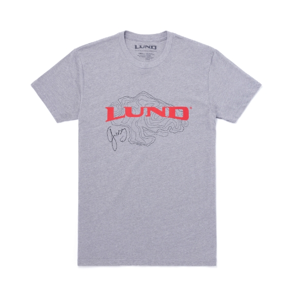 Grey Lund X Gussy Signature Tee Front Product Image with Lund logo on the front