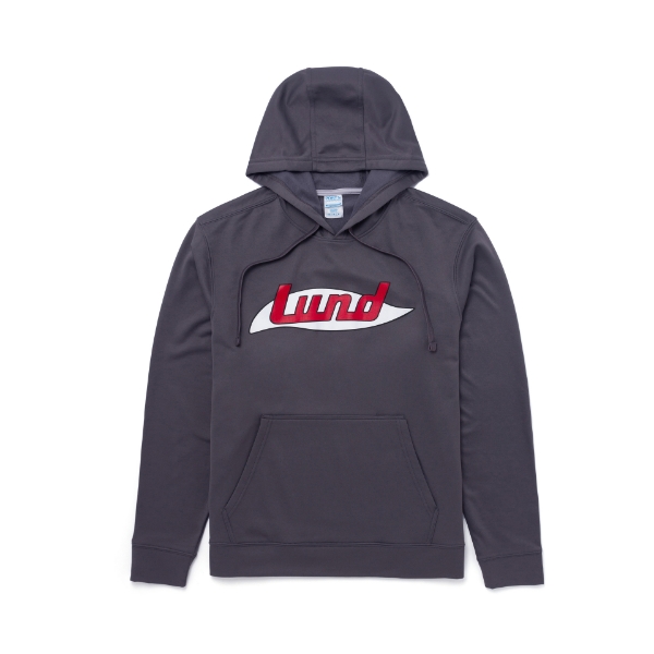 Vintage Hoodie product image with red Lund logo on the front