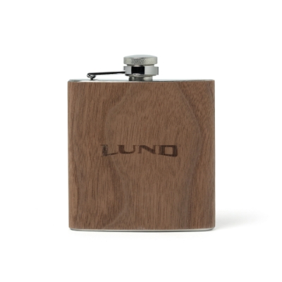 Wood Flask​ Product Image with Lund logo on the front