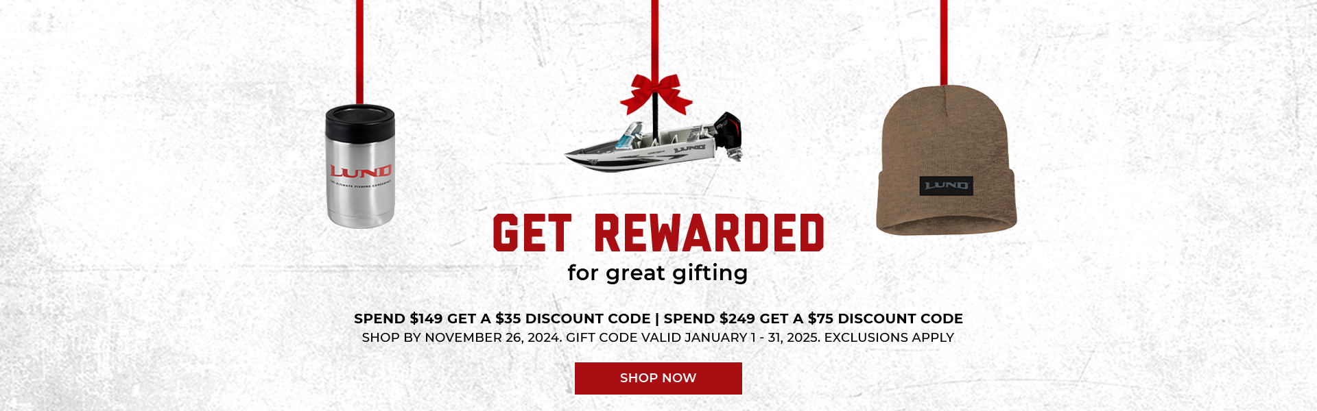 Get rewarded for great gifting. Spend $149 get a $35 discount code, spend $249 get a $75 discount code. Shop by November 26, 2024. Gift code valid January 1-31, 2025. Exclusions apply.