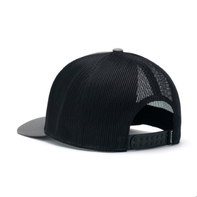 Left side view  image of the Charcoal Trucker Cap with Lund logo embroidered on the front