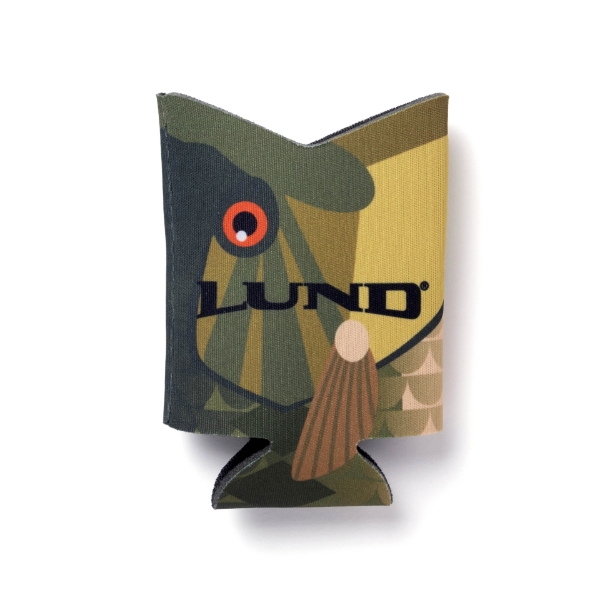 A Lund Boats can cooler with a fish design.