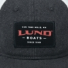 Image of the black patch with red and white text that reads "LUND BOATS" and "NEW YORK MILLS, MN SINCE 1948" on the front of Signature Cap