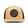 Image of the The Ultimate Experience Trucker Hat with a round patch with the words "The Ultimate Fishing Experience Since 1948" and "Lund" in red and black on the front