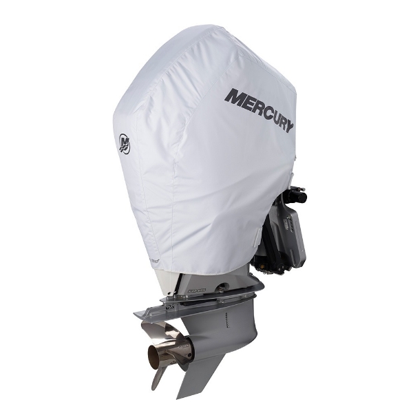 Image of the white Mercury Engine Cover - 200-300hp, 4.6L V8 with black Mercury