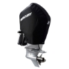 3/4 view Image of the Black Mercury Tow-n-Stow Engine Cover - 200-300hp, 4.6L V8 2018-2024 with white Mercury logo
