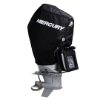 Image of the Black Mercury Tow-n-Stow Engine Cover - 200-300hp, 4.6L V8 2018-2024 with white Mercury logo side view