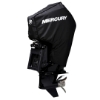 Image of the Black Mercury Tow-n-Stow Engine Cover - 175-225hp, 3.4L V6 2018-2024 with white Mercury logo side view