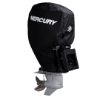 3/4 view Image of the Black Mercury Tow-n-Stow Engine Cover - Verado 6cyl 225-400 HP with white Mercury logo