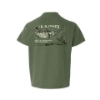Image of the Youth Military Green Fishing Tee with the Lund graphics on the back