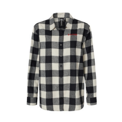 Image of the Women's White Flannel with the red Lund logo on the left chest