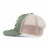 The green fishing hat is shown from the left side, with a rectangular patch that is embroidered with "LUND" and a fish graphic on the front panel.