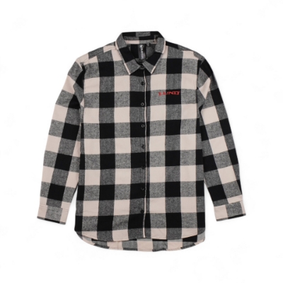 Image of the Women's White Flannel with the red Lund logo on the left chest