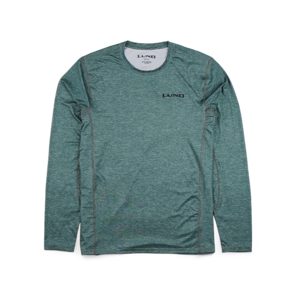 Front image of the Willow Green Long Sleeve Performance Shirt features the "LUND" logo printed on the left chest area