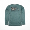 Image of the Willow Green Long Sleeve Performance Shirt with a large graphic on the back depicts a fish and the black Lund logo above the Fish