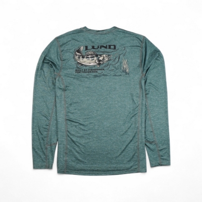 Front image of the Willow Green Long Sleeve Performance Shirt features the "LUND" logo printed on the left chest area