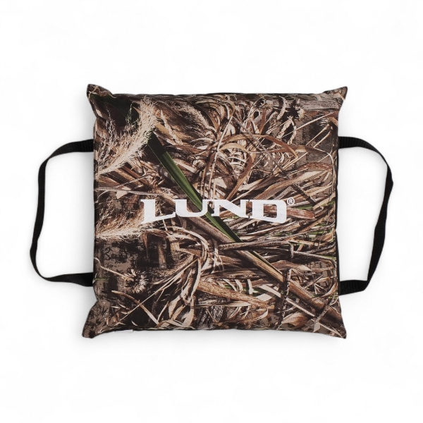 Image of the Lund Camo Throw Cushion with the white Lund logo on the front