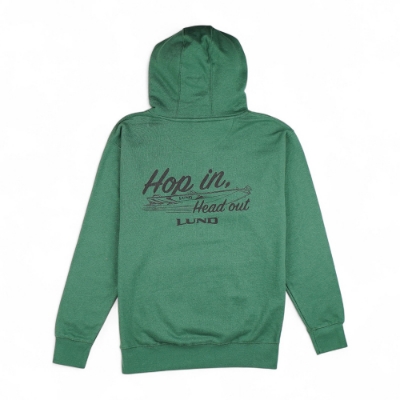 Green hoodie with Lund logo