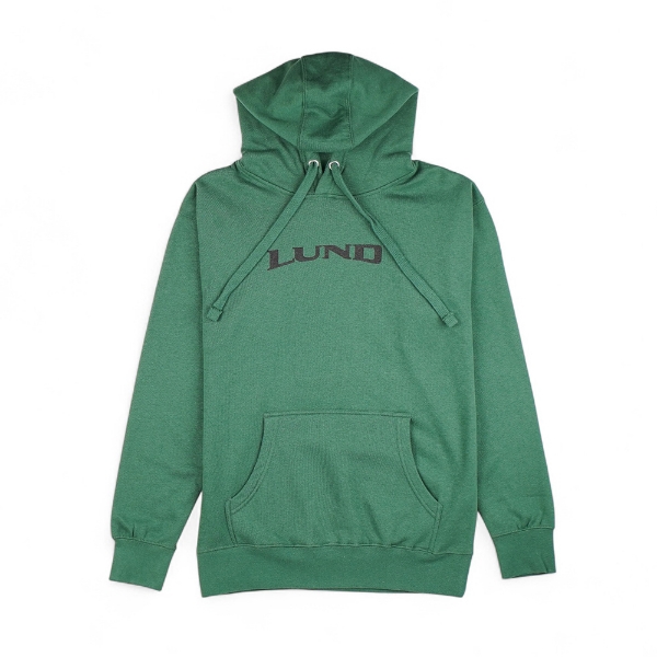 Green hoodie with Lund logo
