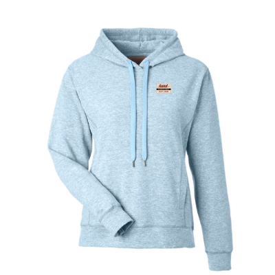 Women’s Northstar Hoodie in light blue brushed heathered fleece with drawstring hood and welt pockets