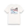 Back view of Lund Retro Run Tee in white with vintage fishing scene graphic and slogan “Classic Craft, Timeless Waters”
