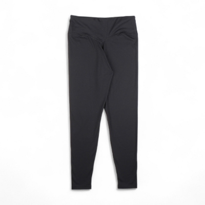 Women’s black high-waist 7/8 leggings with matte finish, seamless sides, and Lund logo