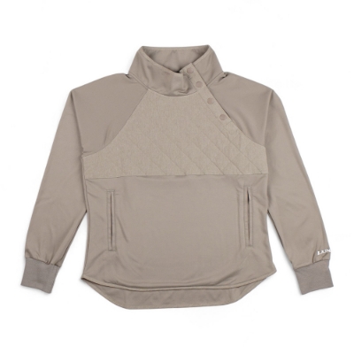 Women’s Shorecast Sweatshirt in olive green with diamond quilted front, snap collar, and side-slit pockets