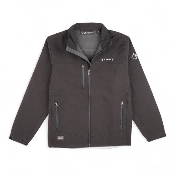 Dri Duck black softshell jacket with Storm Shield™ protection, zippered pockets, and adjustable cuffs