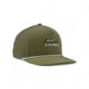 Angled front-right view of the olive green Lund Channel Hat showing the embroidered Lund logo and mesh back design