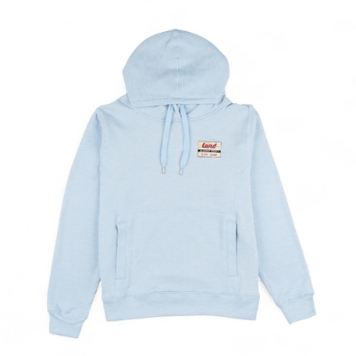 Women’s Northstar Hoodie in light blue brushed heathered fleece with drawstring hood and welt pockets