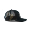 Right side view of the Lund camo hat featuring black front panels and camo mesh back panels
