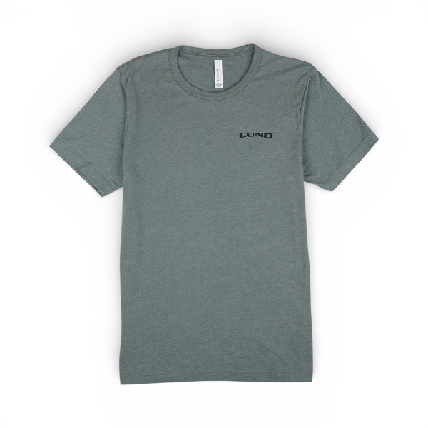 Front view of Classic Americana Tee in gray with small Lund logo on chest
