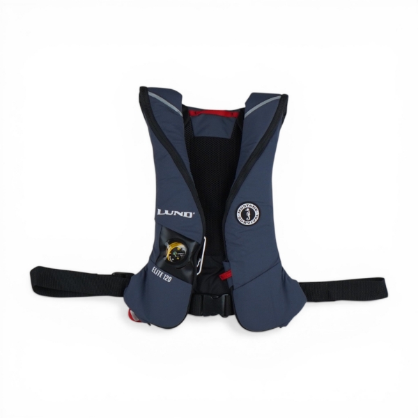 Elite 120 Inflatable PFD in red, front view with Mustang Survival logo