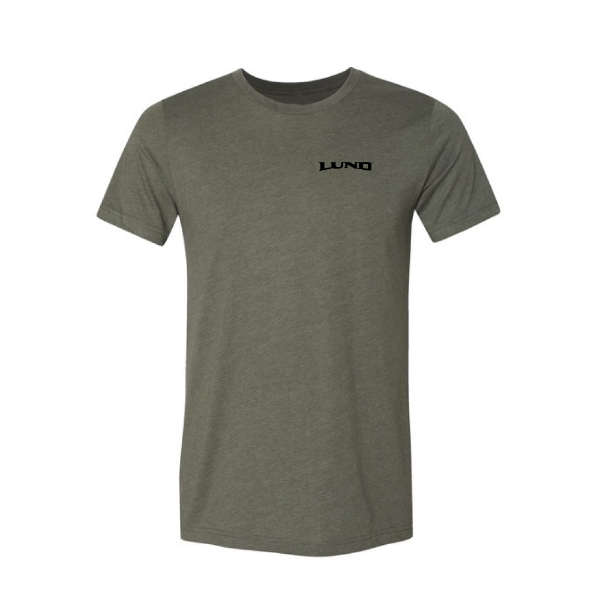 Front view of Classic Americana Tee in gray with small Lund logo on chest
