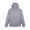Back of grey Lund performance hoodie with Lund logo below hood.