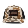 Front view of Lund Sportsman's Hat with First Out Lund Last In text on patch