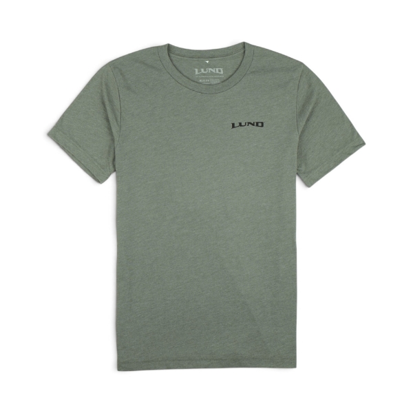 Front view of Classic Americana Tee in green with small Lund logo on chest