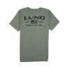 Back view of Classic Americana Tee in green with Lund Est. 1948 Made in the USA graphic
