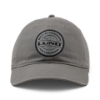 Gray Lund Lakeside Cap, front view showing "Lund" circular patch logo