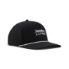 Angled front-right view of the black Lund Drift Hat with mesh back panels and an embroidered Lund boat logo.